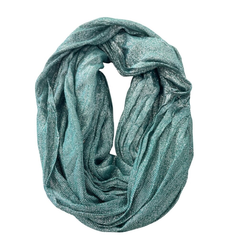 Infinity Scarf Shimmering Turquoise Shawl Wrap Viscose Silver Accent Lightweight